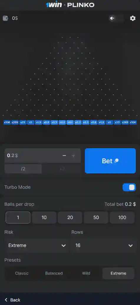 1win Plinko game on Mobile devices